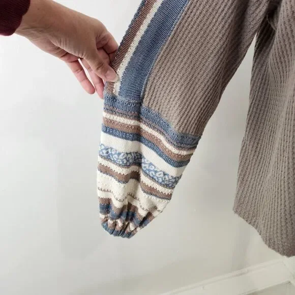 Free People Sweater Womens XS Copenhagen Thermal Waffle Contrasting Sleeves - Picture 4 of 16